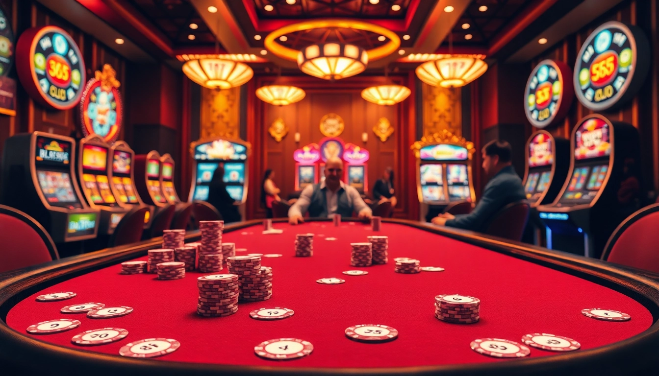 Experience the thrill of BL555 with an elegant casino table filled with vibrant poker chips and cards.