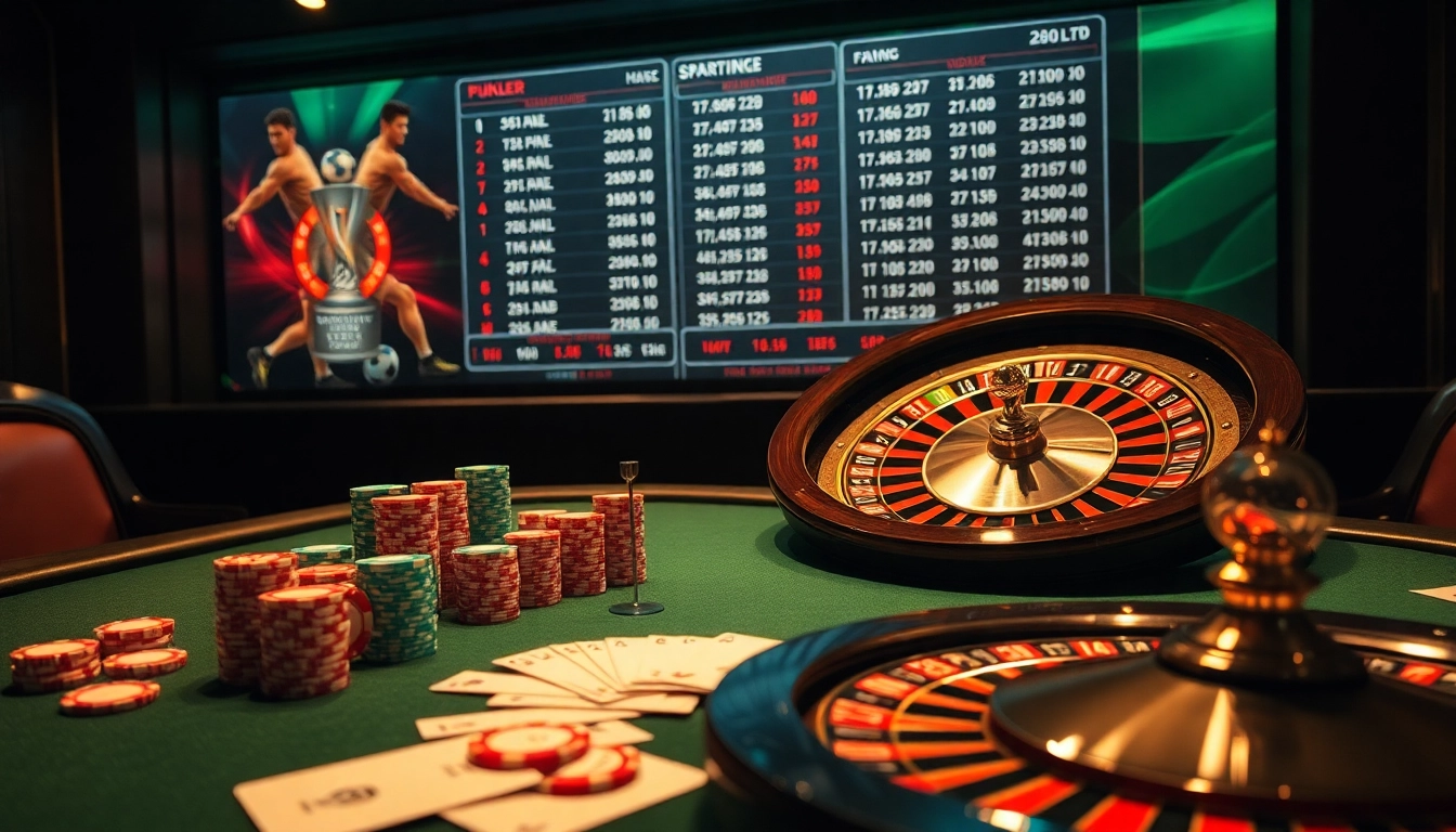 Kèo bóng đá betting scene featuring a luxurious poker table, colorful chips, and football match odds.