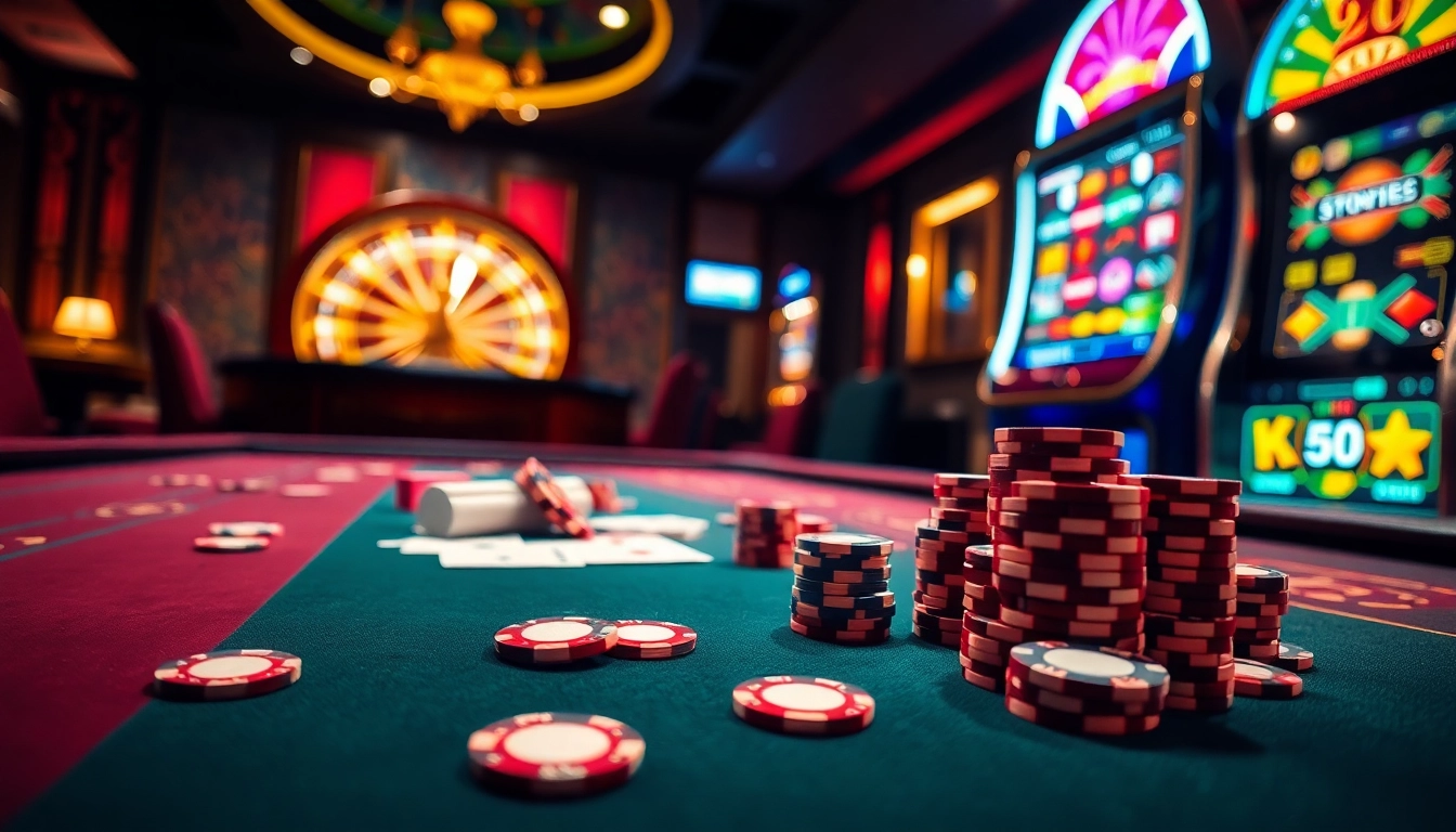 Gambling excitement at https://kk55.blue/ with a luxury casino table, cards, and vibrant chips.