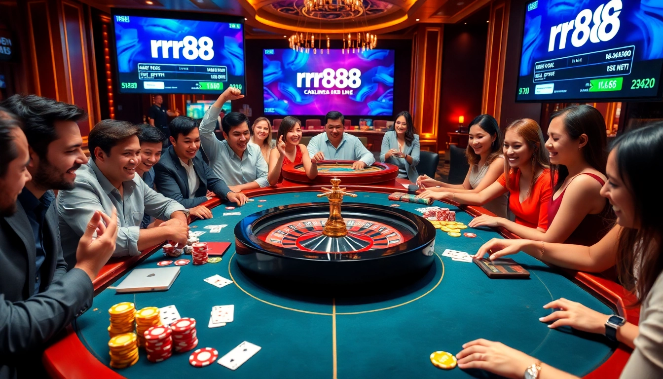 Experience thrilling gameplay at RR88 link, surrounded by vibrant casino elements and excited players.