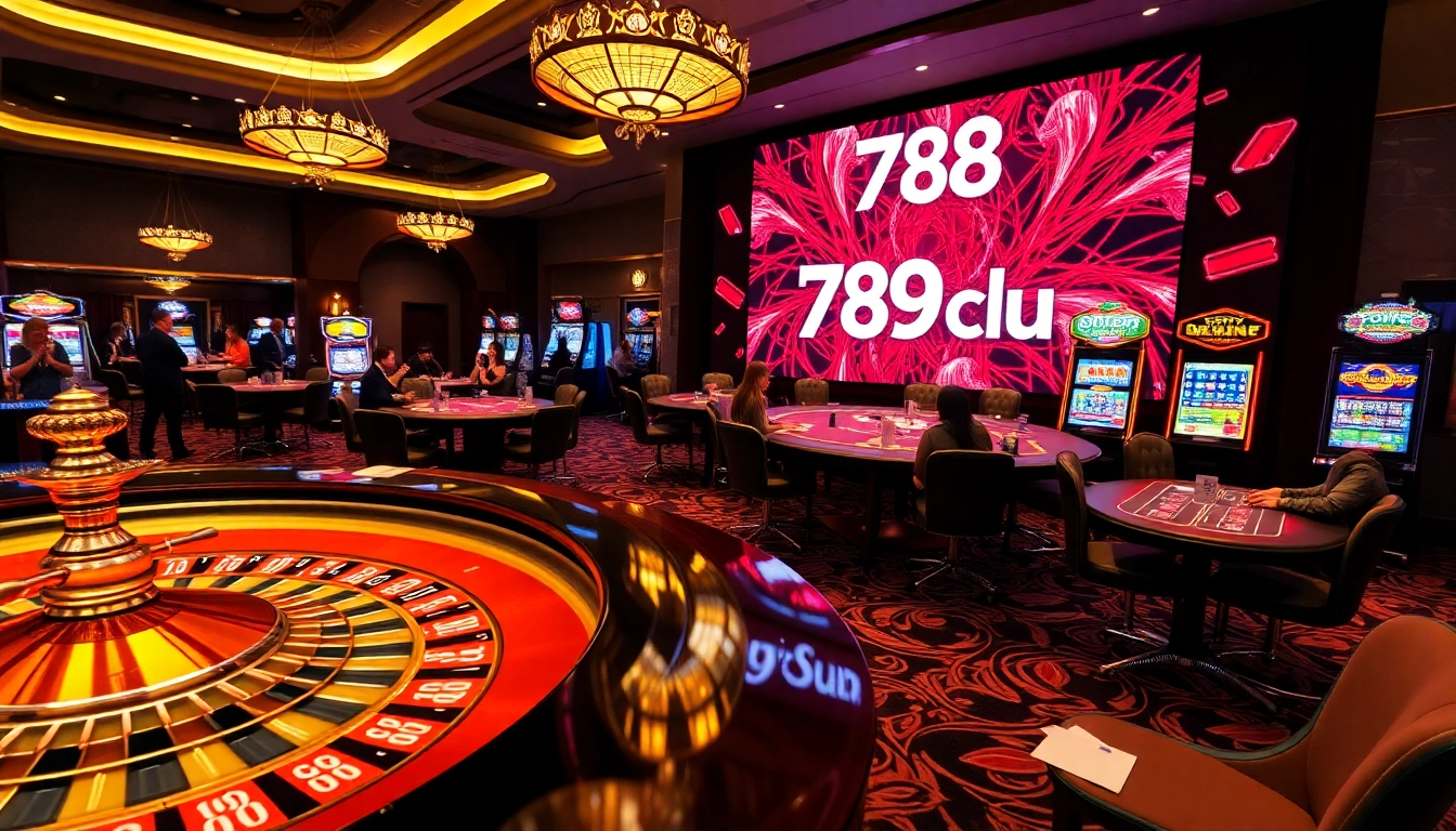 Experience the thrill of 789club at an elegant casino featuring lively gaming tables and vibrant slot machines.