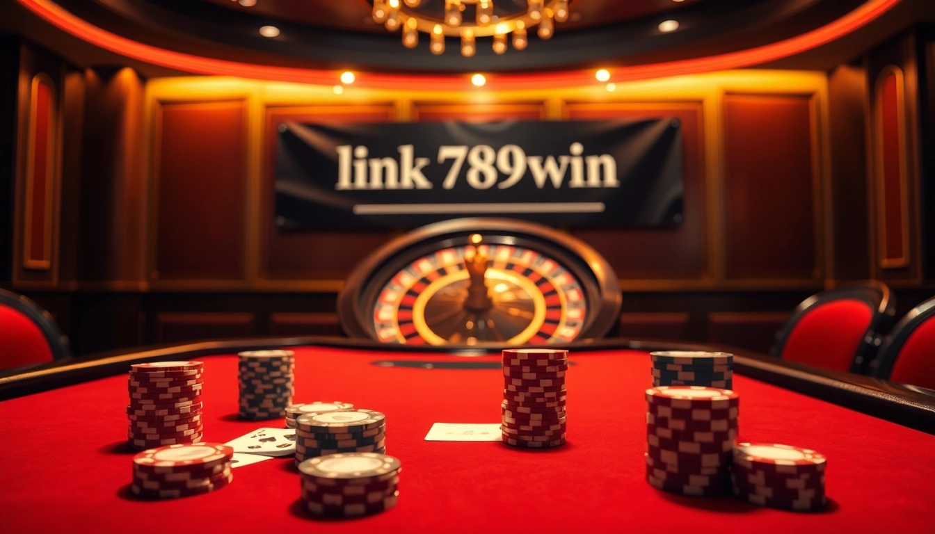 Experience the thrill of gambling with the link 789win at an upscale poker table featuring vibrant cards and chips.