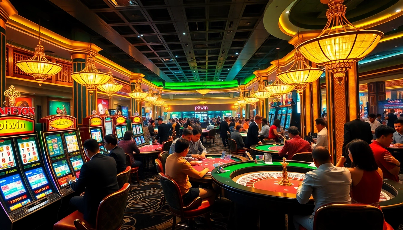 Players enjoying thrilling gaming action at PHWIN's luxurious casino floor.