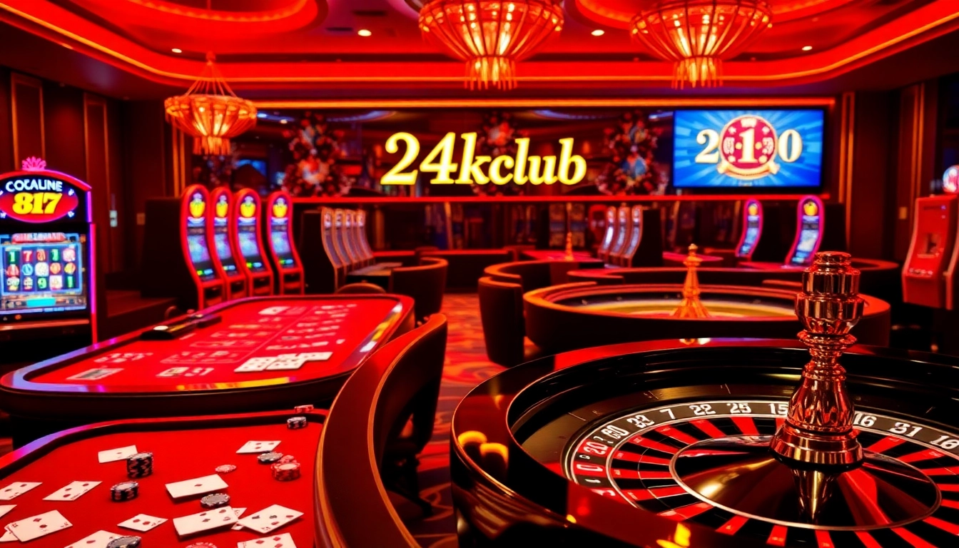 Trải nghiệm trò chơi cược cao tại sòng bạc sang trọng của 24kclub với máy đánh bạc và bàn cược sôi động.