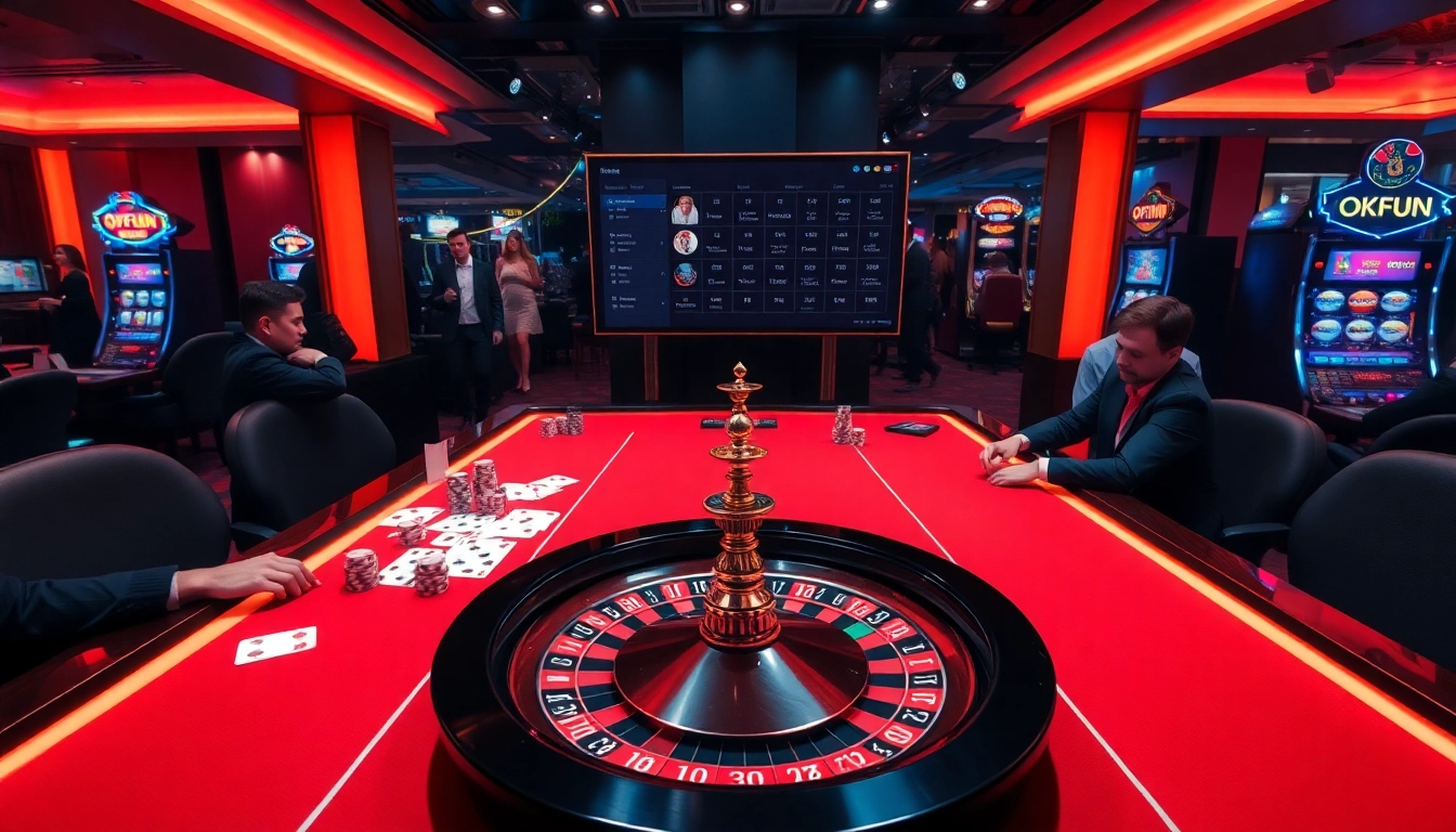 Experience the excitement of okfun as players engage with casino games in a luxurious setting.