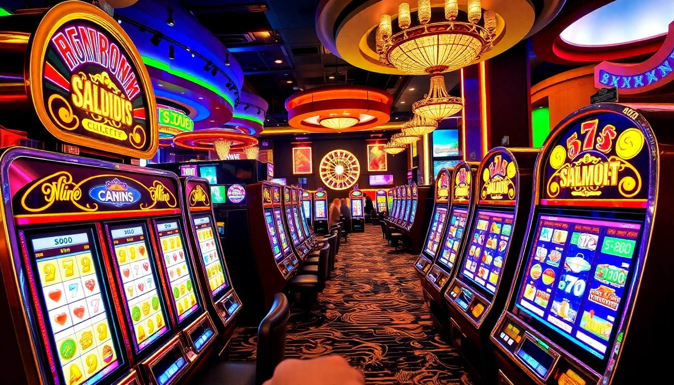 Players enjoying a thrilling slot machine experience in a vibrant casino environment.